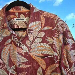 Tommy Bahama Hawaiian‎ Silk Short Sleeve Camp Red Tiki Size M